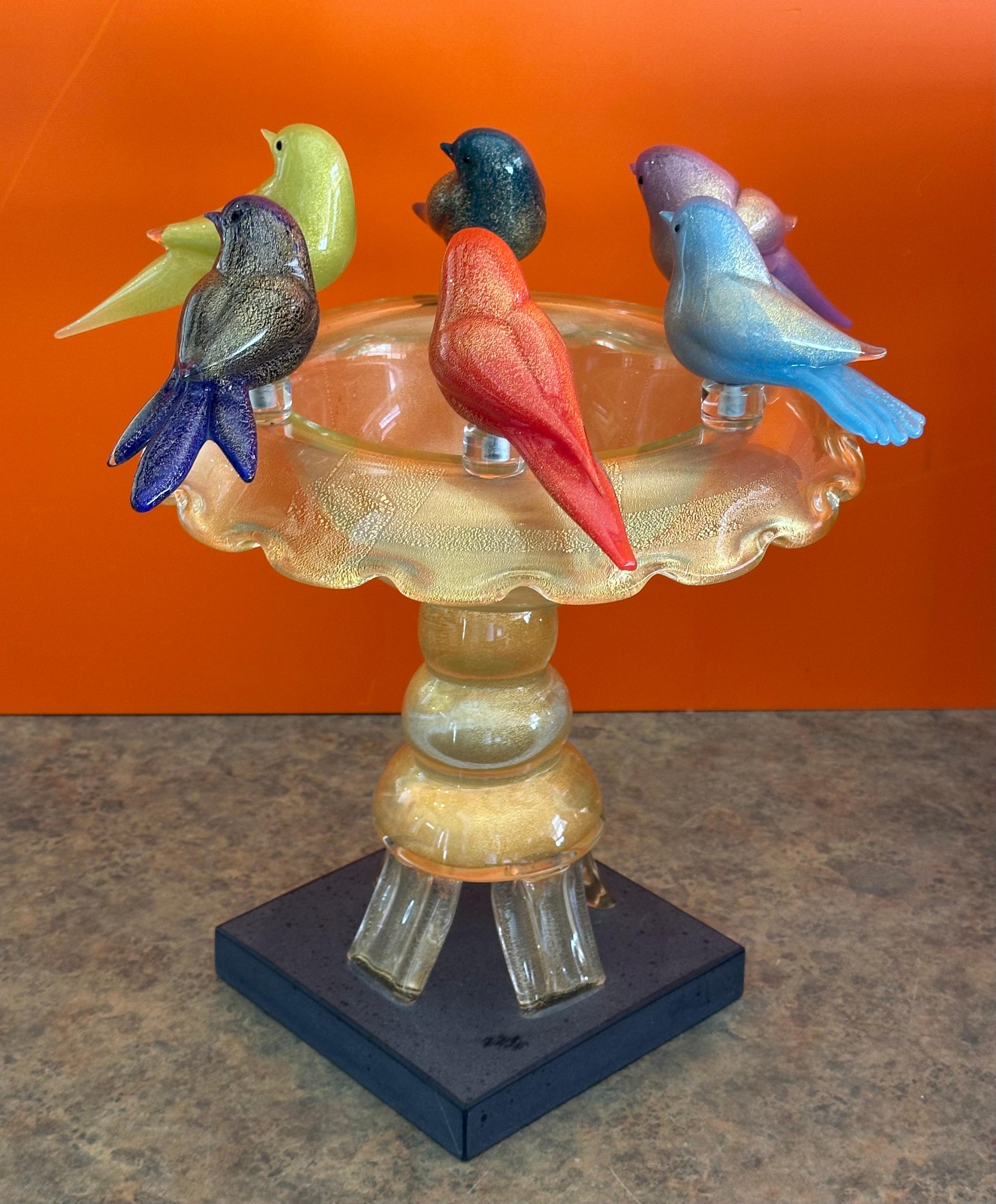 Squisita vasca per uccelli in vetro artistico su base in ardesia di Walter Furlan per Murano Glass in vendita 3