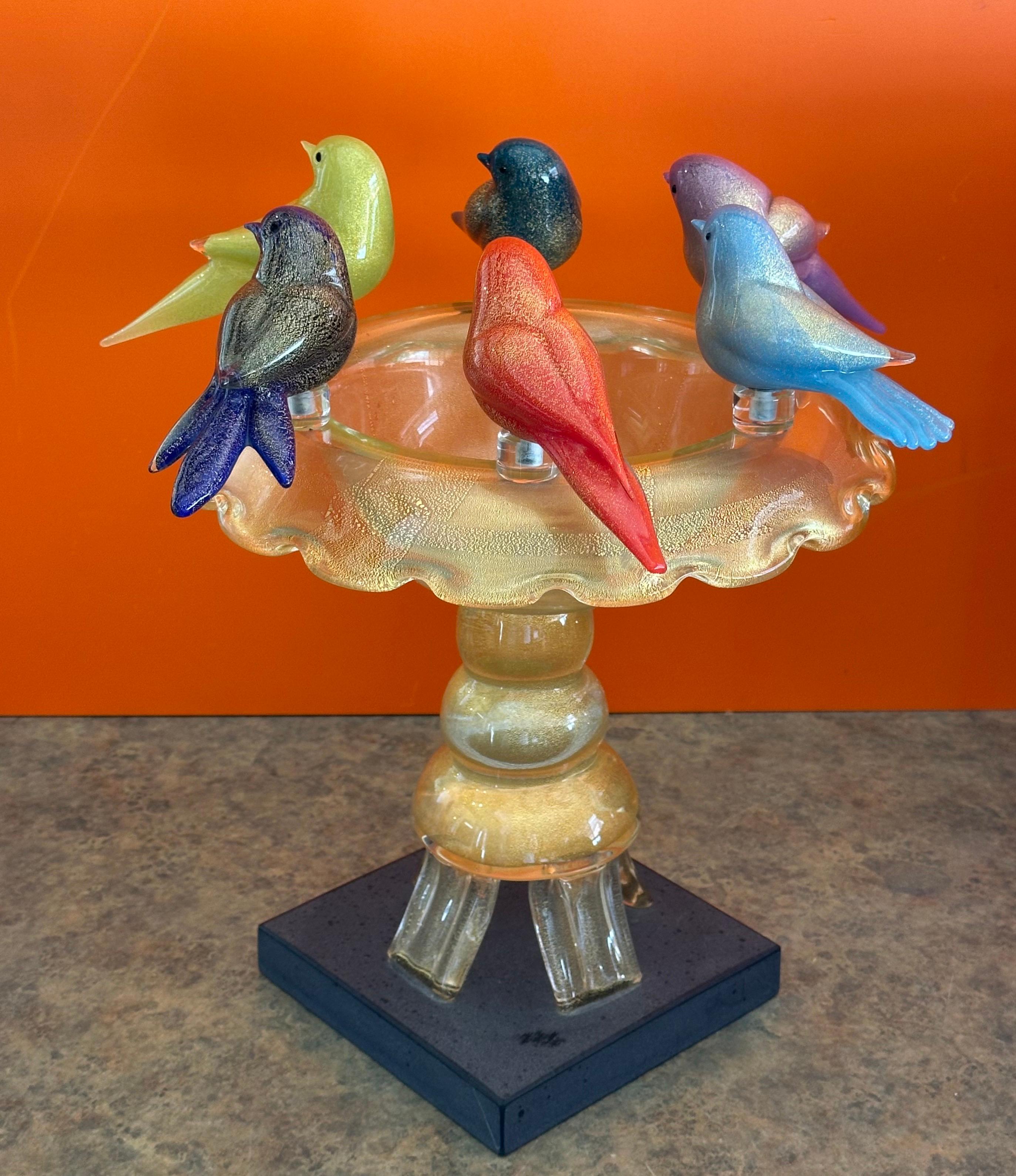 Squisita vasca per uccelli in vetro artistico su base in ardesia di Walter Furlan per Murano Glass in vendita 4