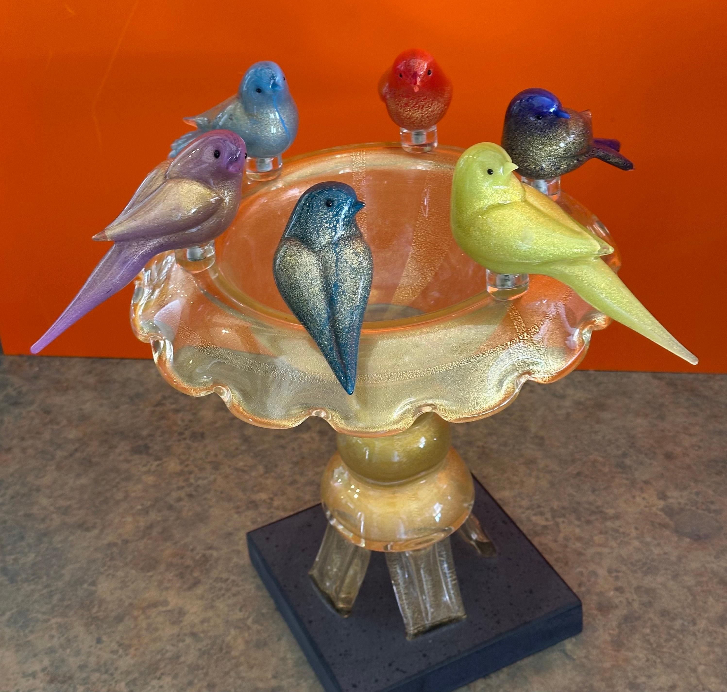 Squisita vasca per uccelli in vetro artistico su base in ardesia di Walter Furlan per Murano Glass in vendita 5