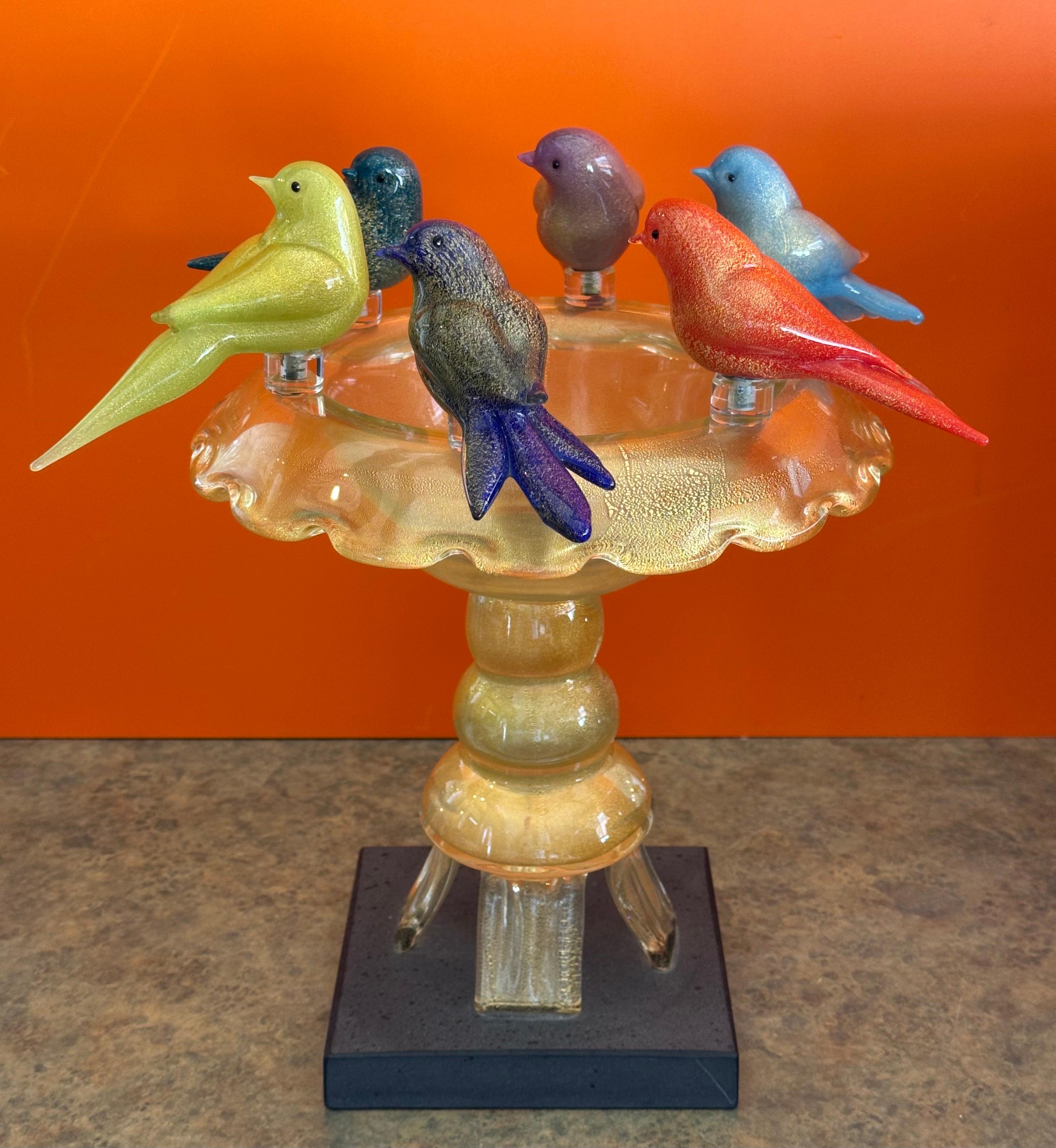Squisita vasca per uccelli in vetro artistico su base in ardesia di Walter Furlan per Murano Glass in vendita 6