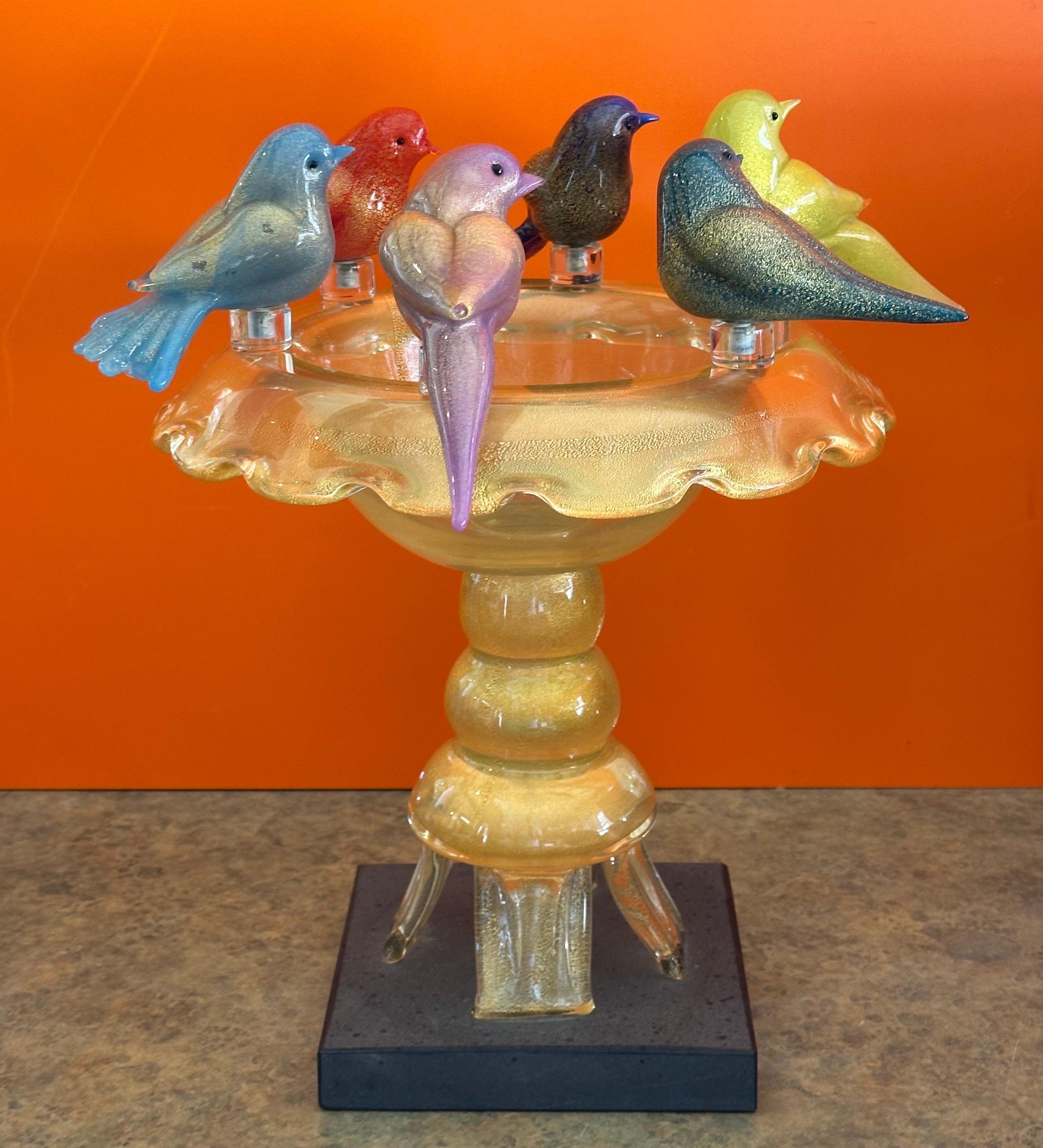 Squisita vasca per uccelli in vetro artistico su base in ardesia di Walter Furlan per Murano Glass in vendita 7