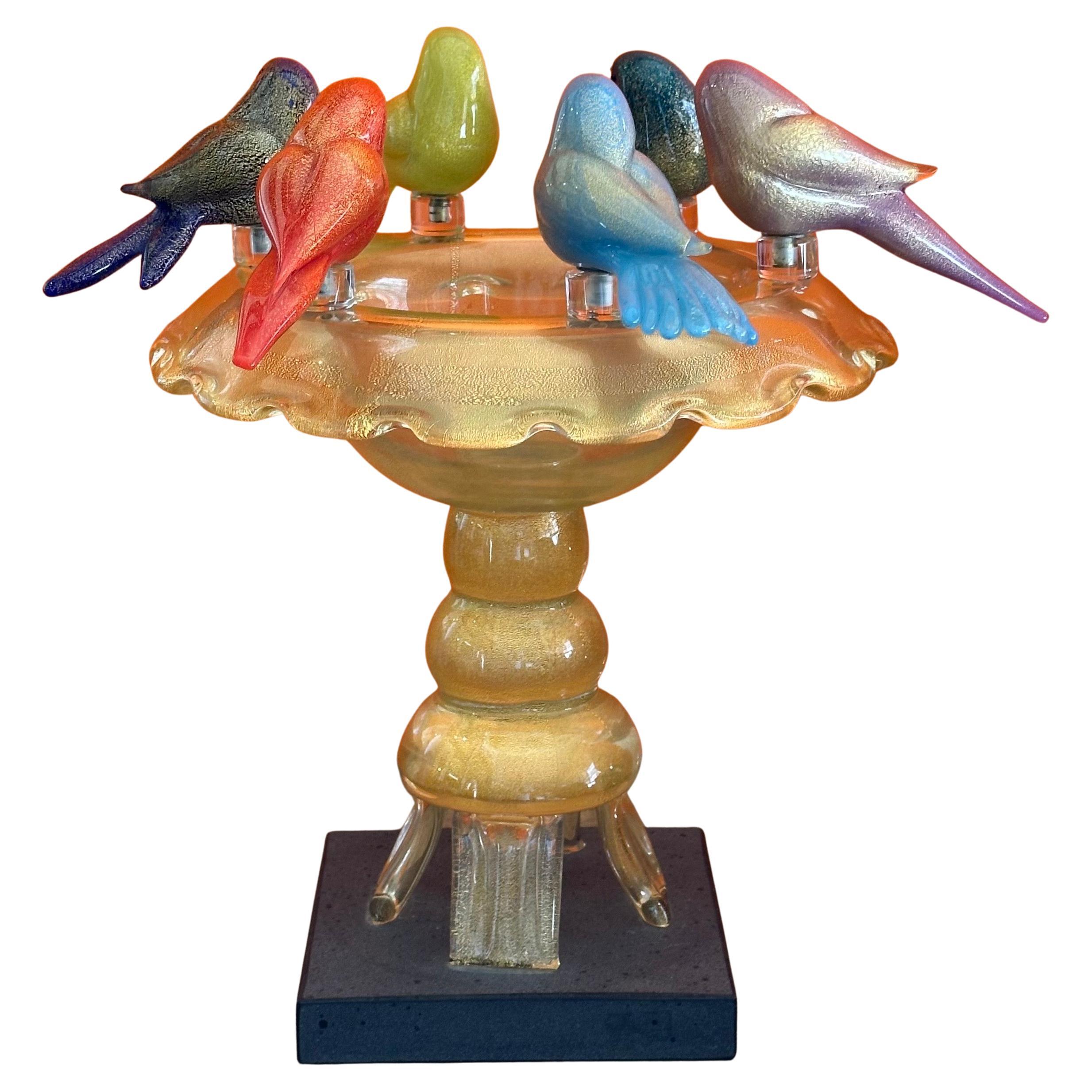 Italiano Squisita vasca per uccelli in vetro artistico su base in ardesia di Walter Furlan per Murano Glass in vendita