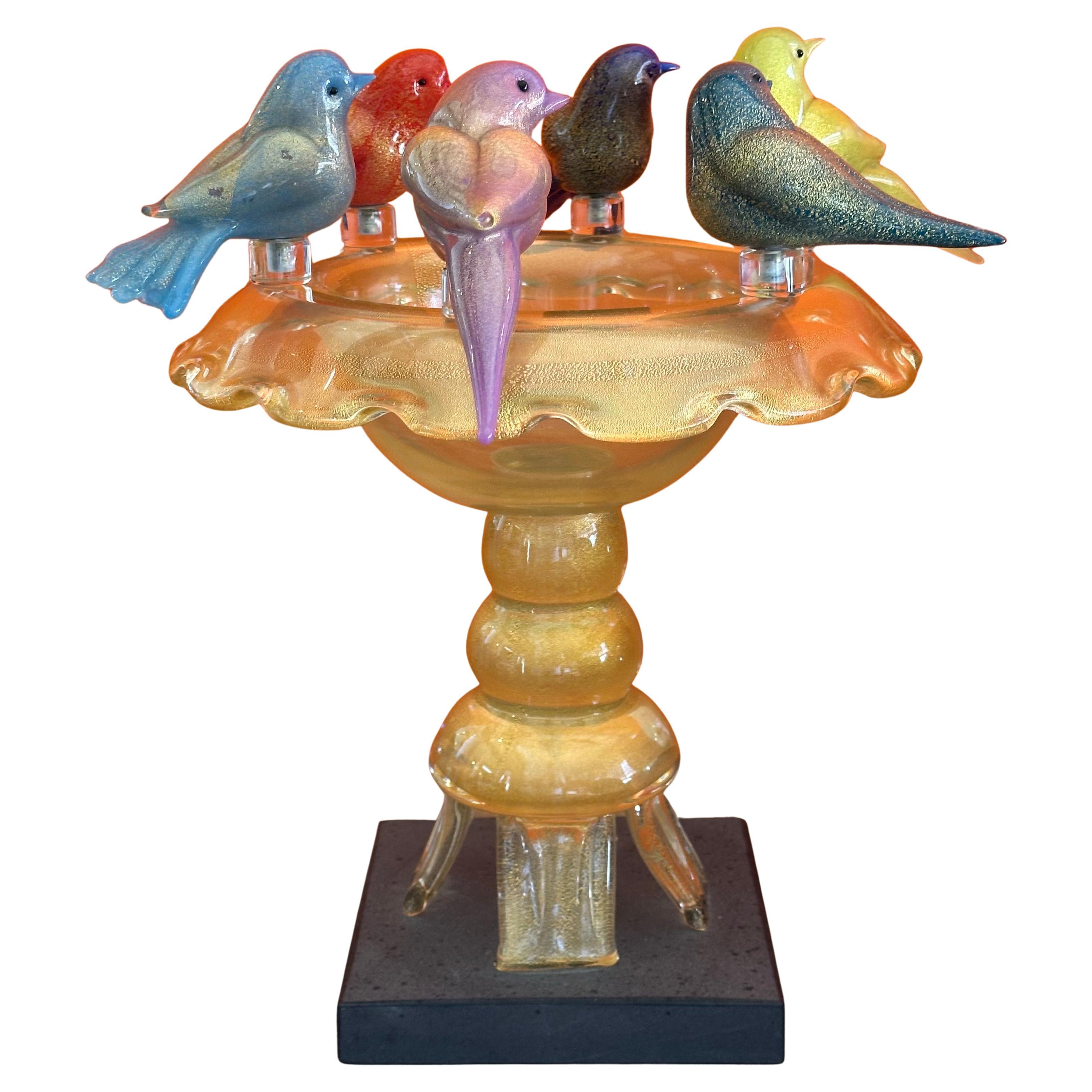 Squisita vasca per uccelli in vetro artistico su base in ardesia di Walter Furlan per Murano Glass In condizioni buone in vendita a San Diego, CA