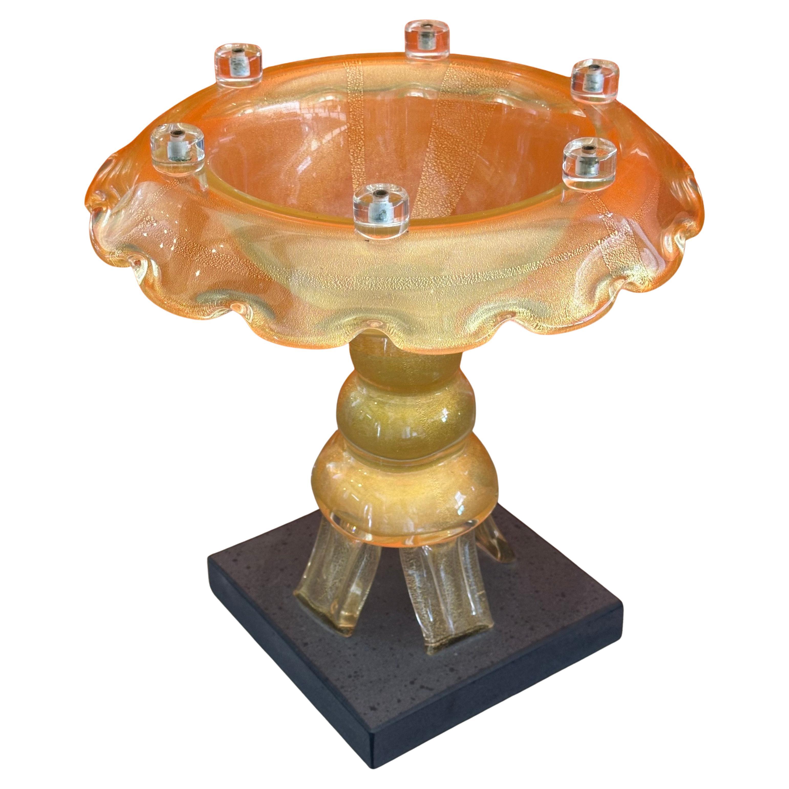XX secolo Squisita vasca per uccelli in vetro artistico su base in ardesia di Walter Furlan per Murano Glass in vendita