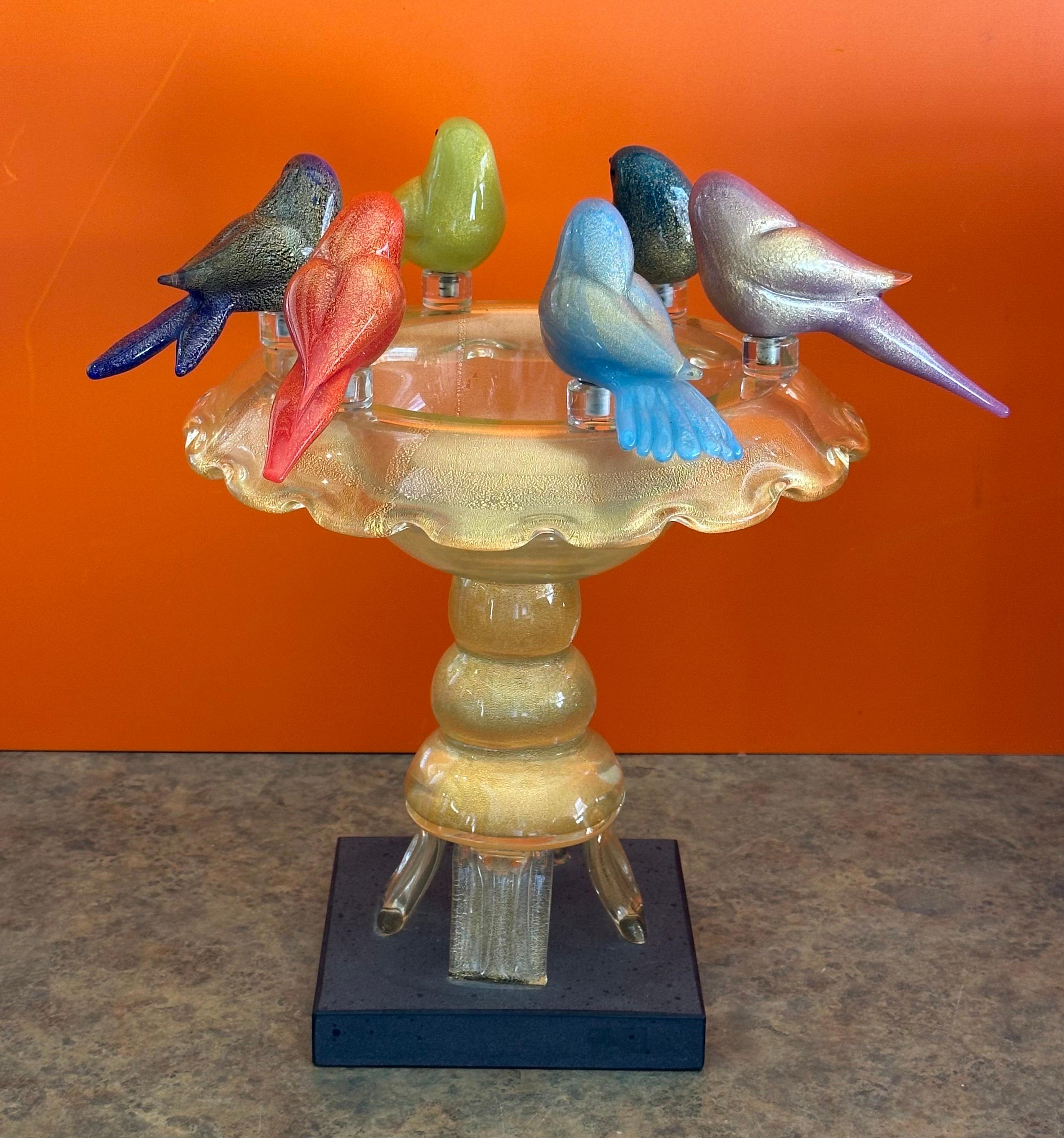 Squisita vasca per uccelli in vetro artistico su base in ardesia di Walter Furlan per Murano Glass in vendita 1