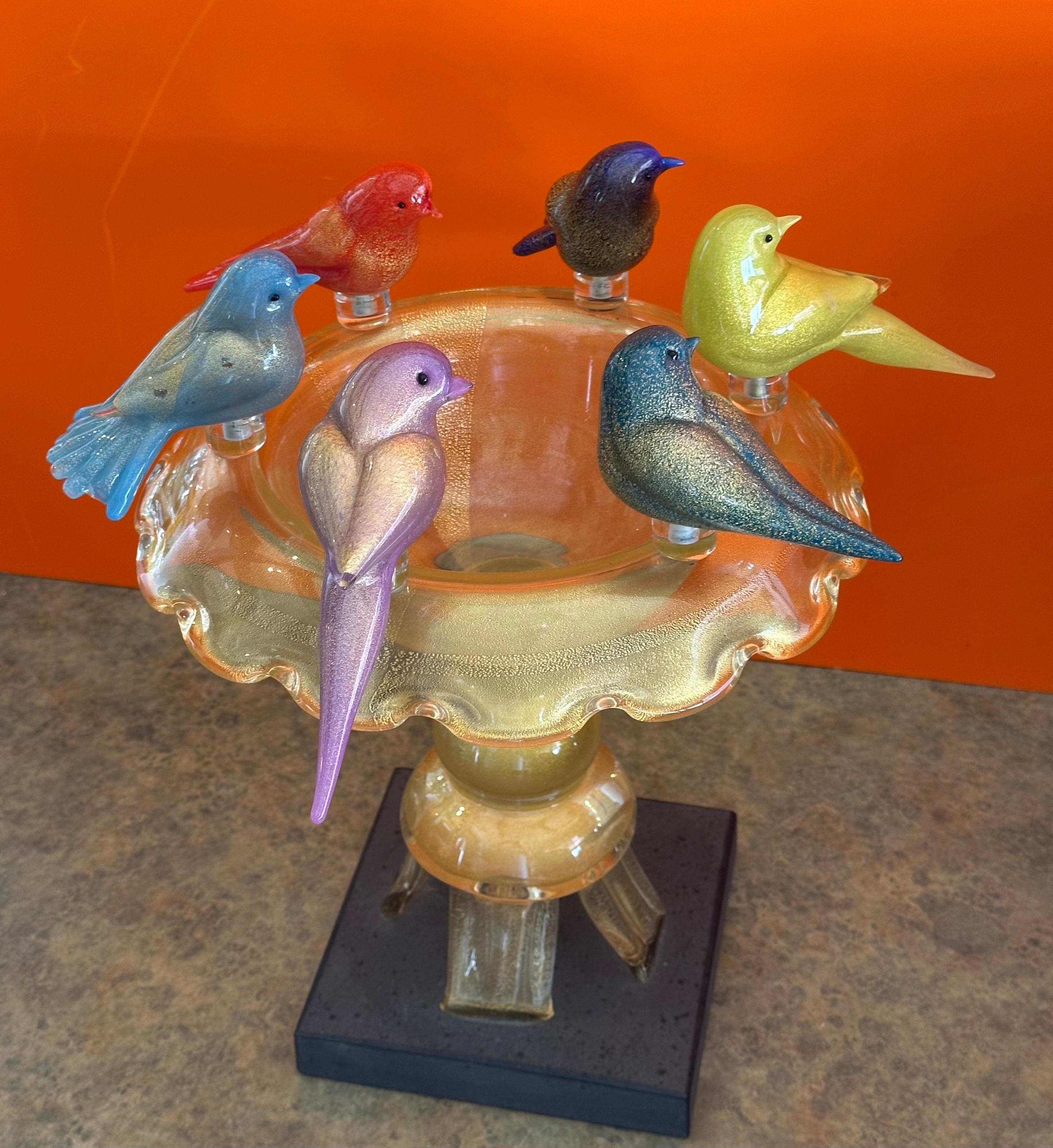 Squisita vasca per uccelli in vetro artistico su base in ardesia di Walter Furlan per Murano Glass in vendita 2