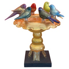Magnifique salle de bain oiseau en verre d'art sur base en ardoise de Walter Furlan pour Murano Glass
