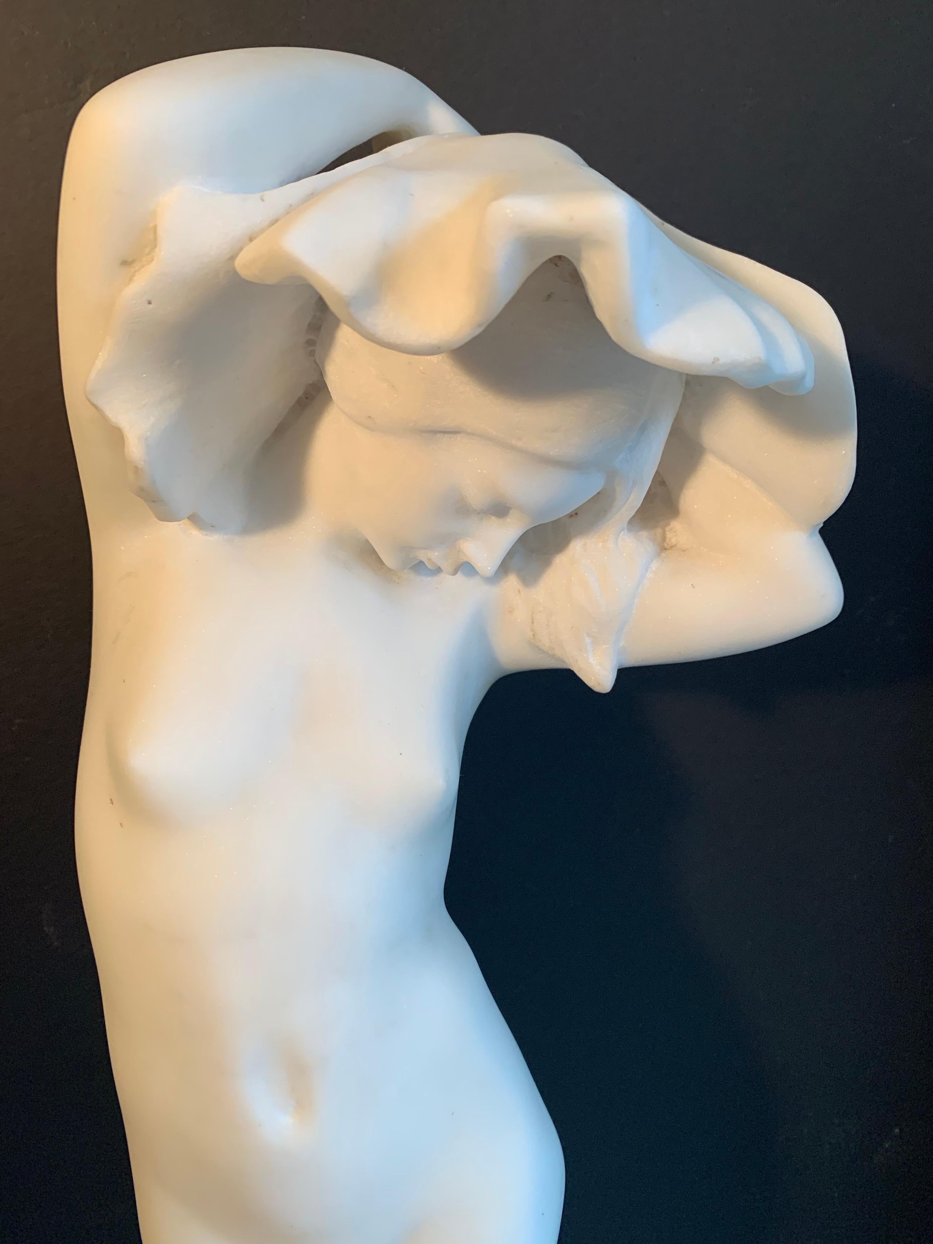 European Exquisite Art Nouveau Period Marble Nude Statue Signed Dorian For Sale