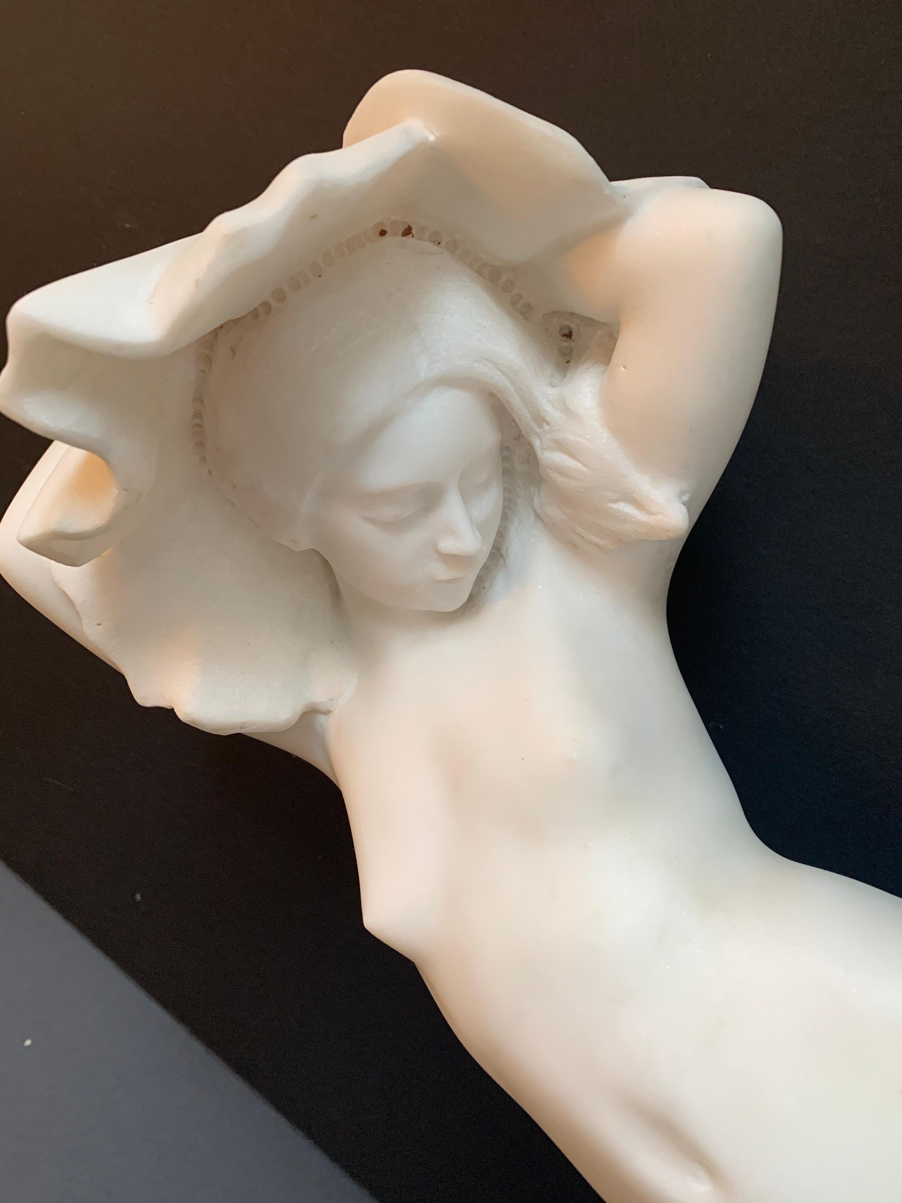 Exquisite Art Nouveau Period Marble Nude Statue Signed Dorian In Good Condition For Sale In Lambertville, NJ