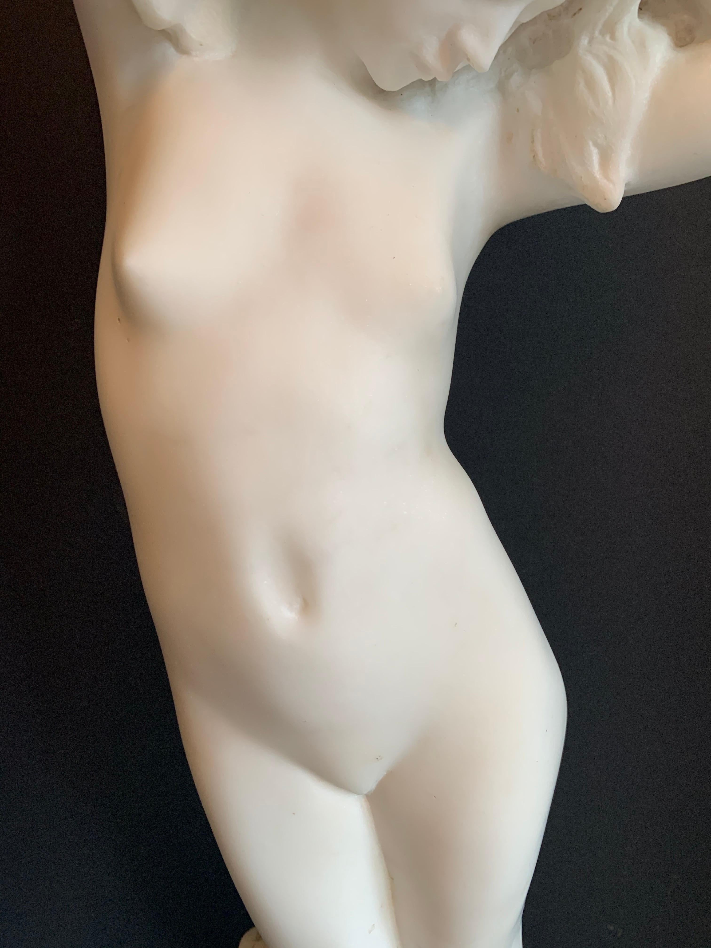 Exquisite Art Nouveau Period Marble Nude Statue Signed Dorian For Sale 2