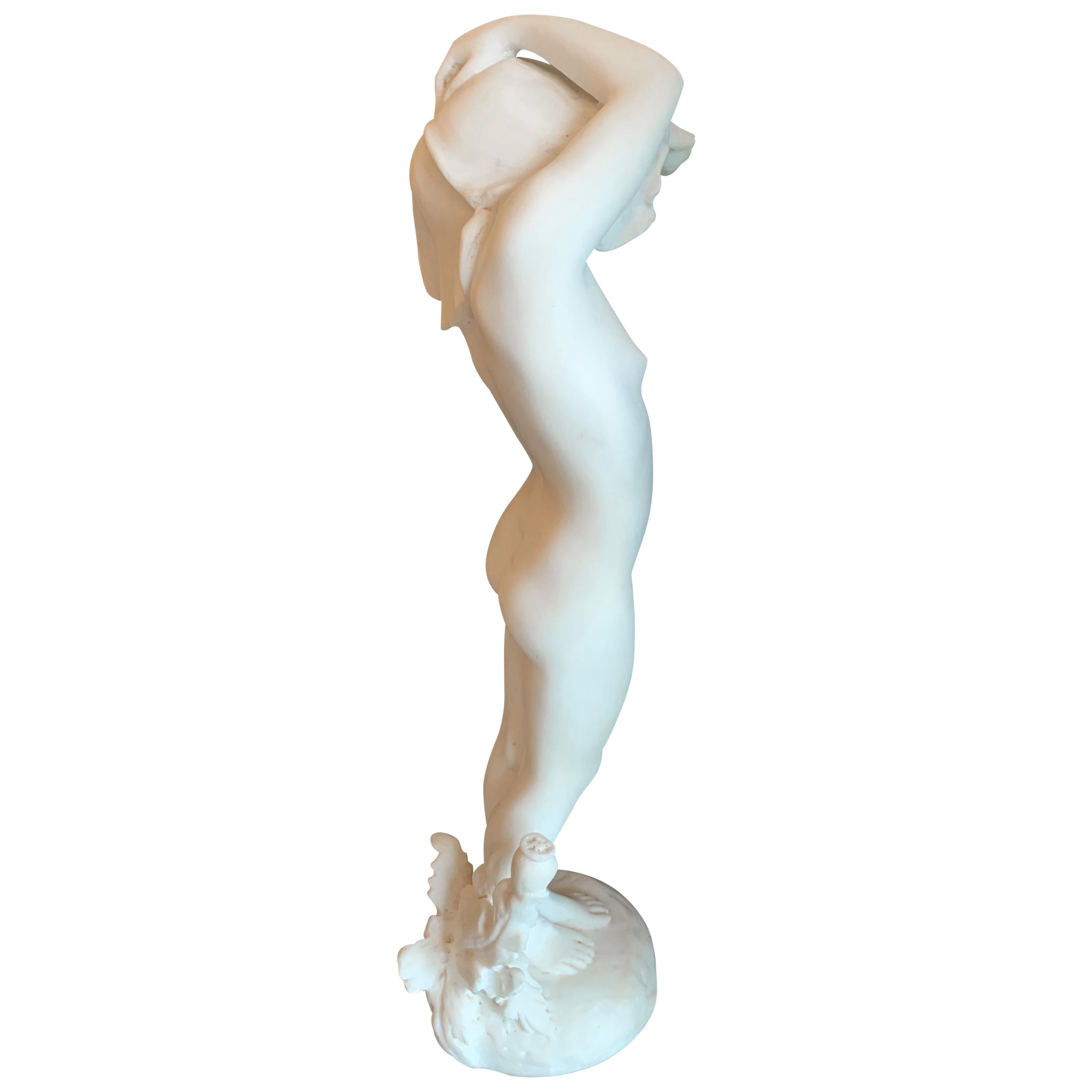 Exquisite Art Nouveau Period Marble Nude Statue Signed Dorian For Sale