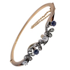 Exquisite Art Nouveau Sapphire Diamond Rare 18 Karat Bangle
