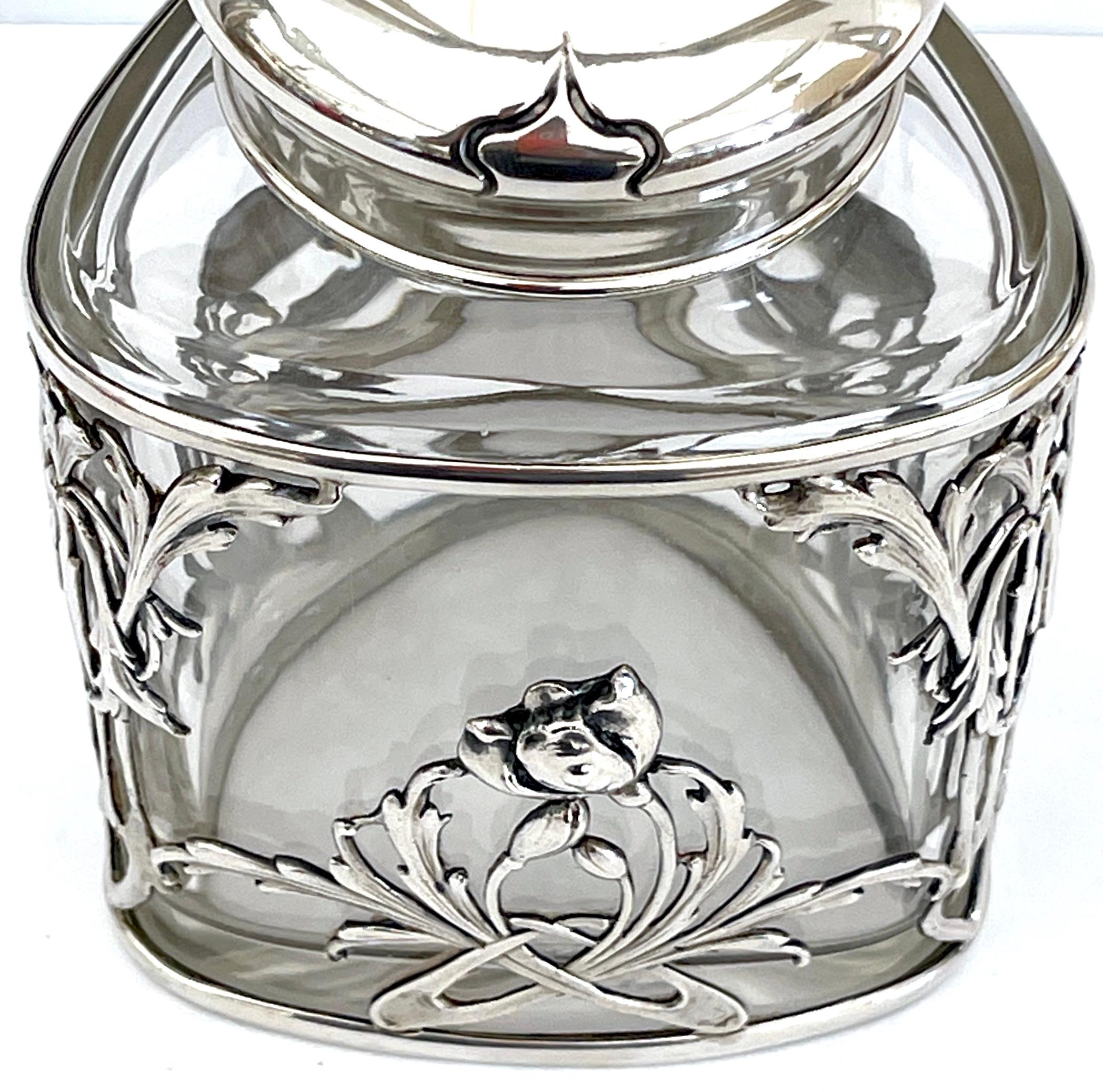 French Exquisite Art Nouveau Sterling Mounted Crystal Triangular Box For Sale