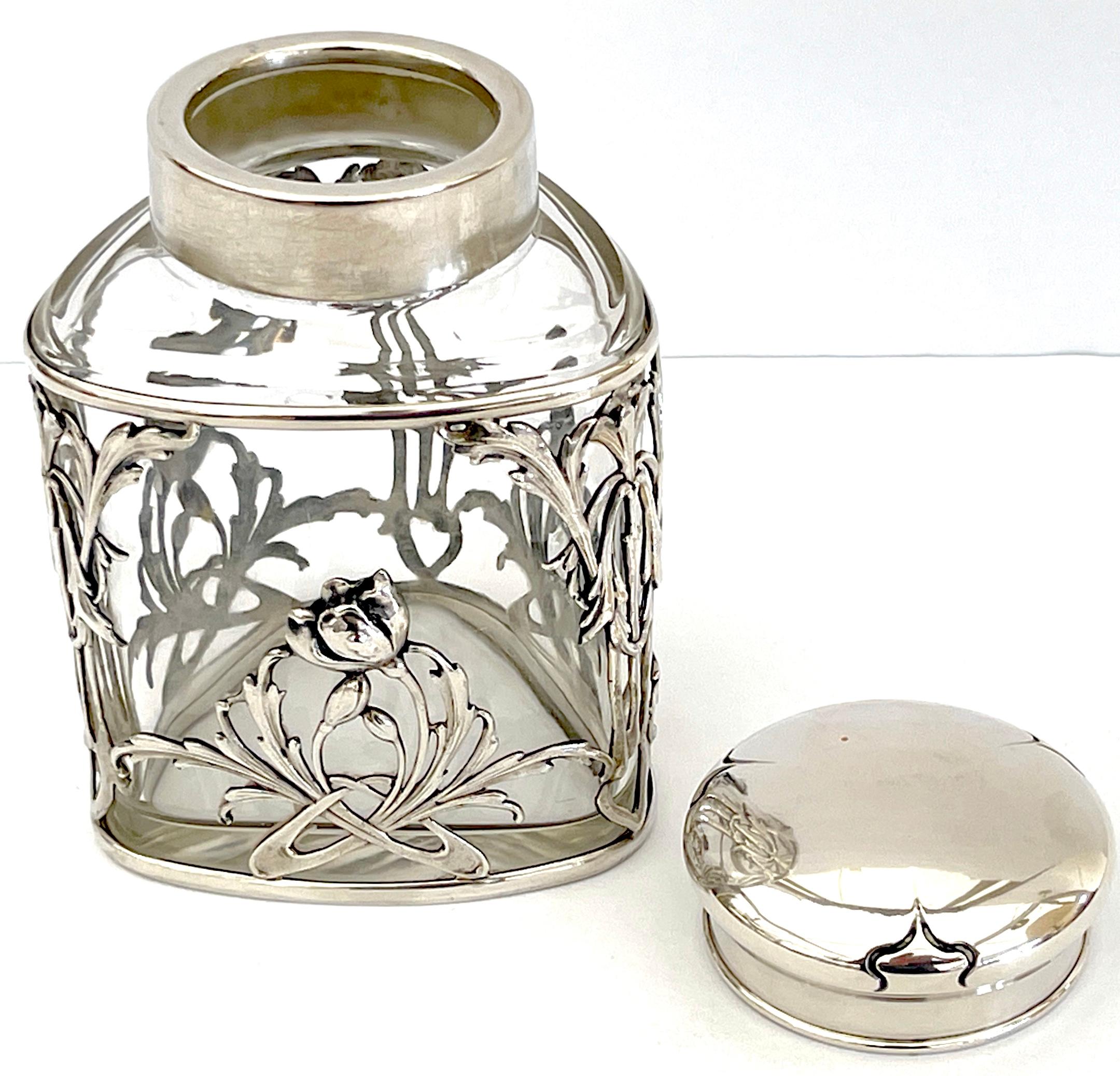 Exquisite Art Nouveau Sterling Mounted Crystal Triangular Box In Good Condition For Sale In West Palm Beach, FL