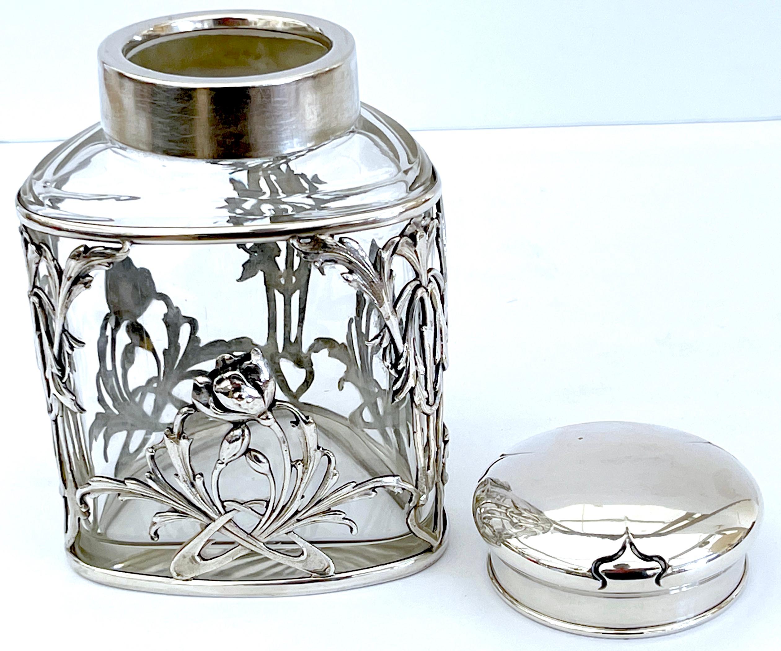 Silver Exquisite Art Nouveau Sterling Mounted Crystal Triangular Box For Sale