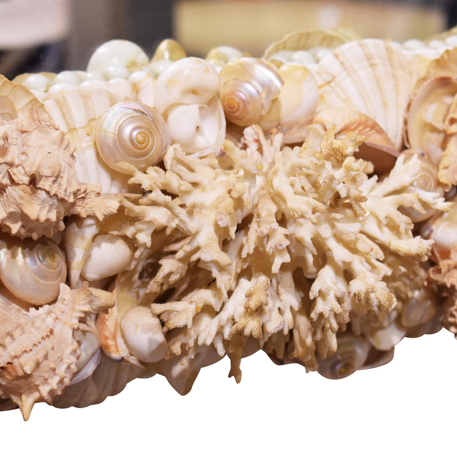 Modern Exquisite Artisan Mirror with Applied Sea Shells and Coral 1970s