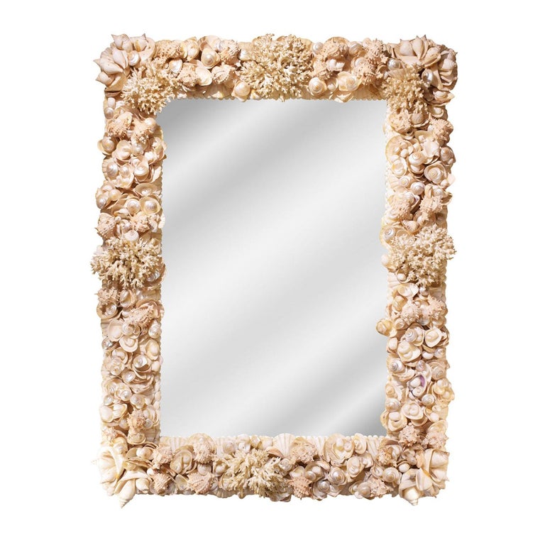 Artisan Mirror with Applied Sea Shells and Coral, 1970s, Offered by Lobel Modern, Inc