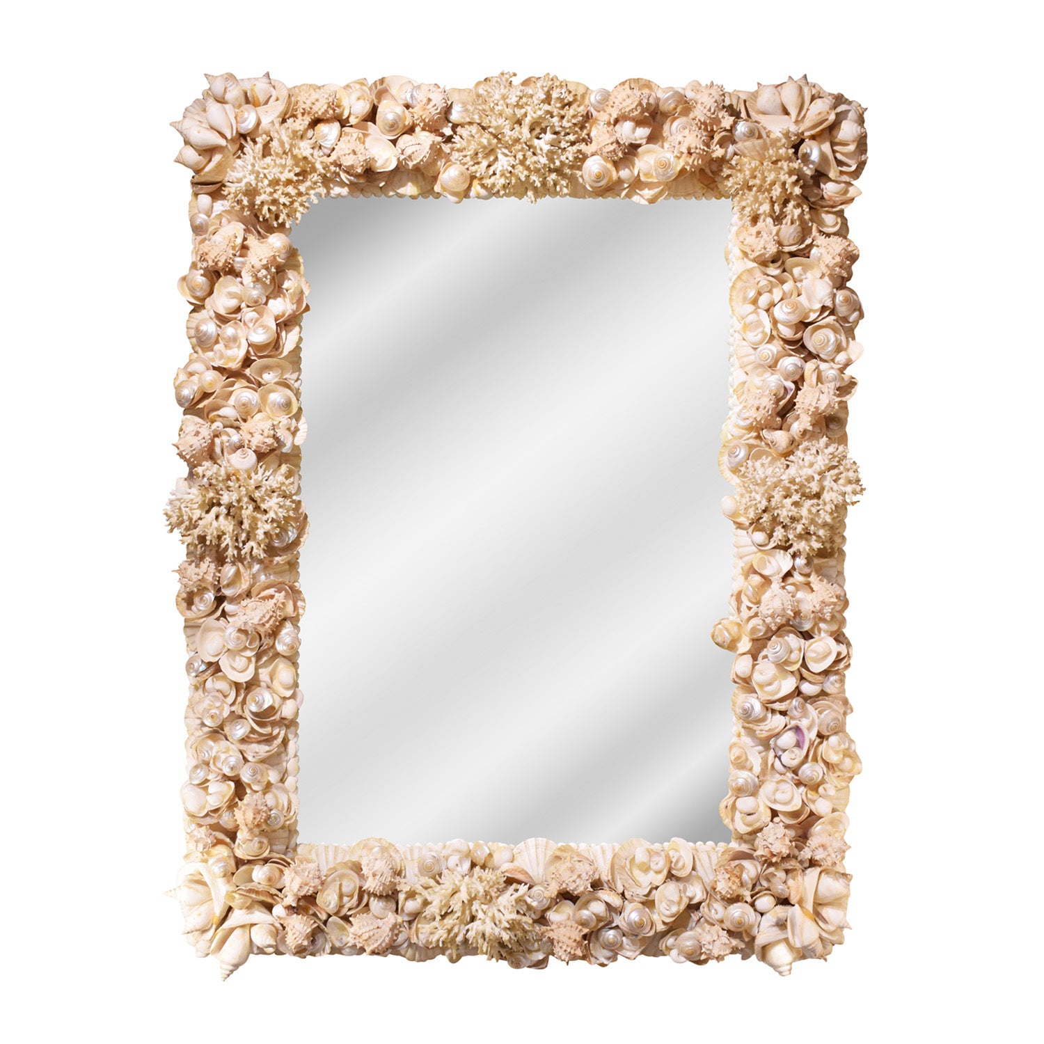 Exquisite Artisan Mirror with Applied Sea Shells and Coral, 1970s