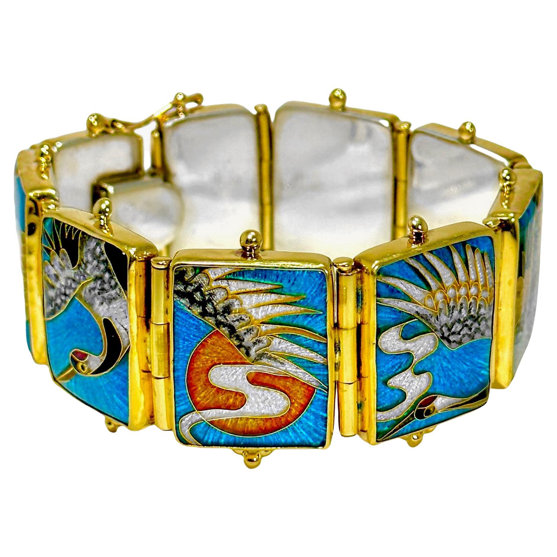 Exquisite Avian Fantasy in Gold, Silver and Cloisonne Enamel, by Tricia Young For Sale