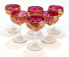 Exquisite Baccarat Cranberry Red and Gilt Wine Glass Goblets