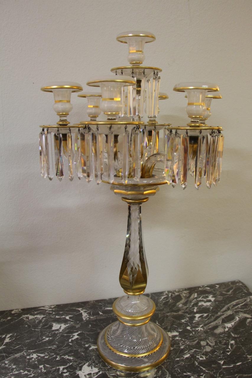 Magnifique candélabre en cristal de Baccarat décoré de Latticini en vente 4