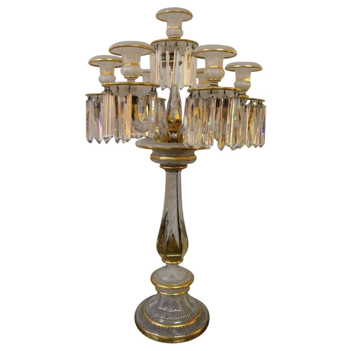 Magnifique candélabre en cristal de Baccarat décoré de Latticini en vente