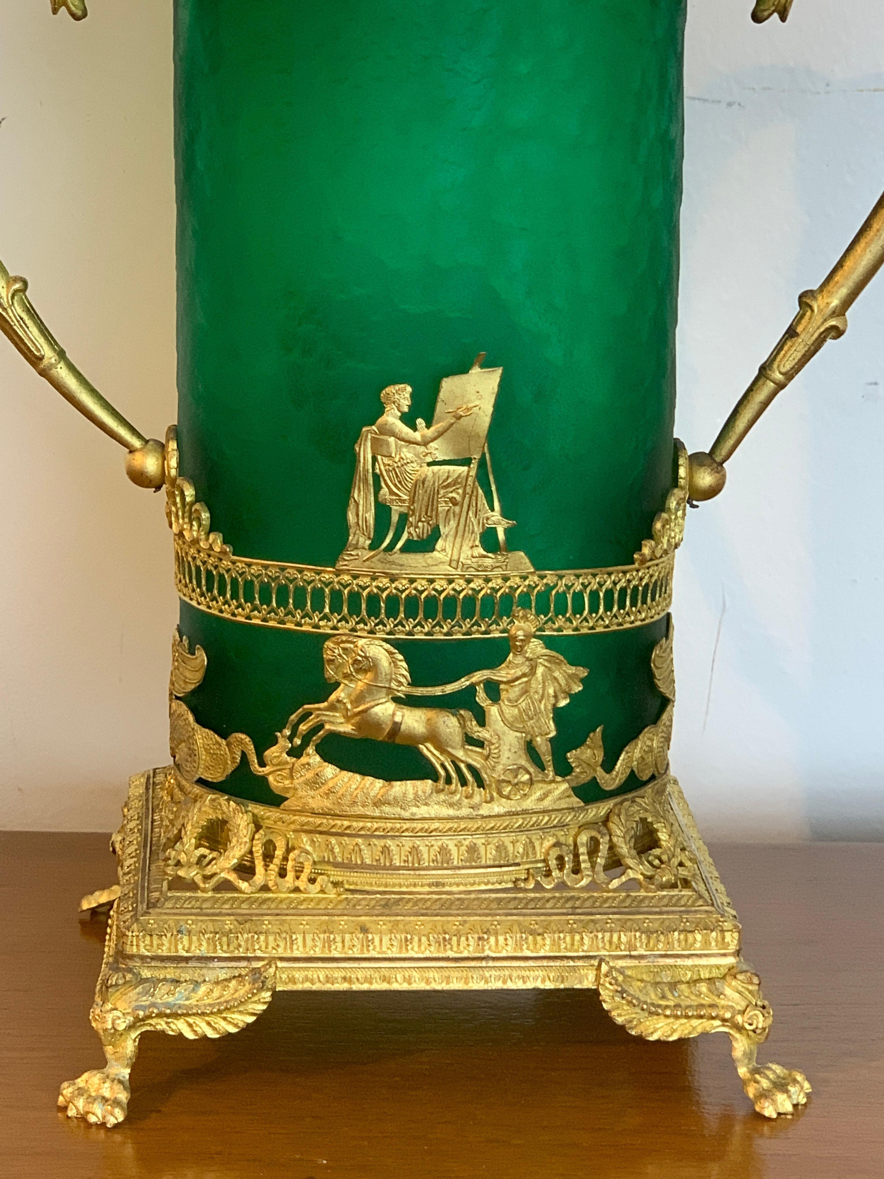 Exquisite Baccarat Empire Style Ormolu Mounted Vase, in Green 4