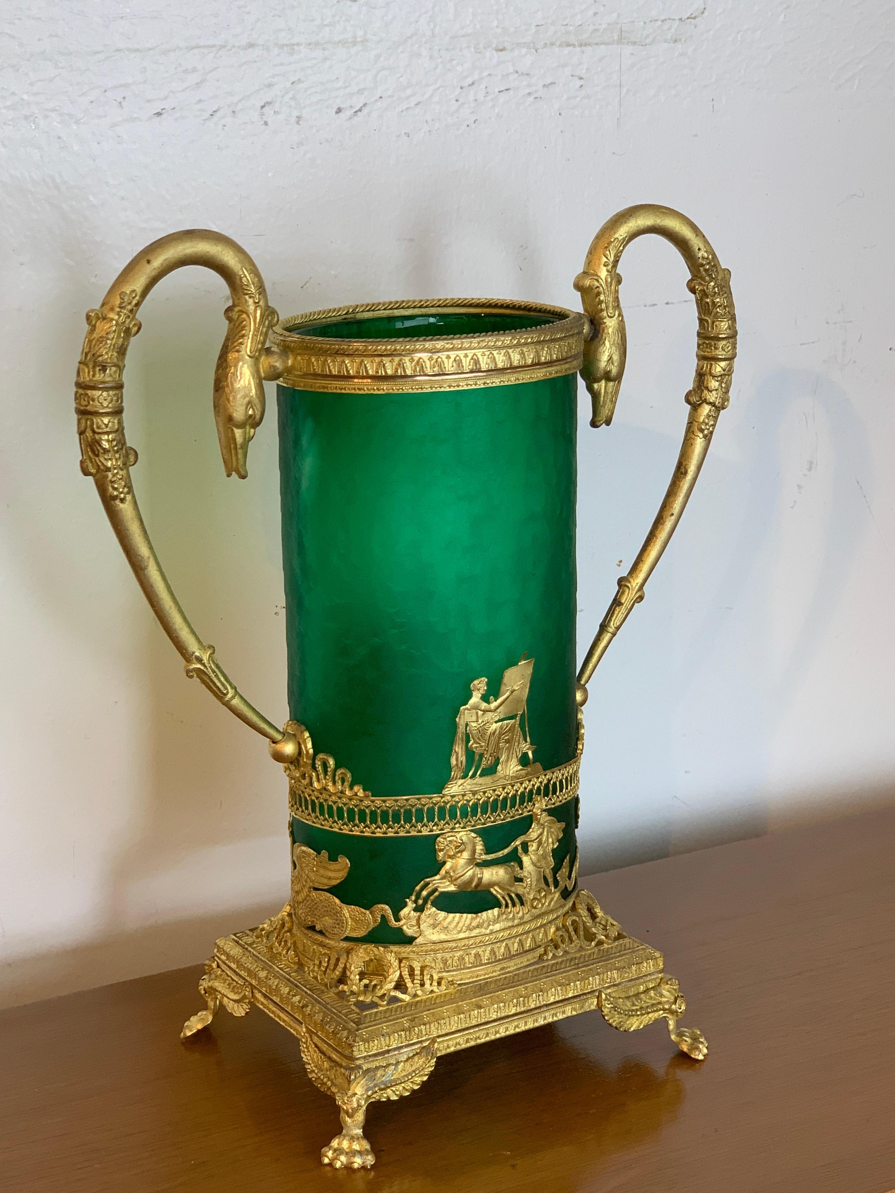 Exquisite Baccarat Empire Style Ormolu Mounted Vase, in Green 2