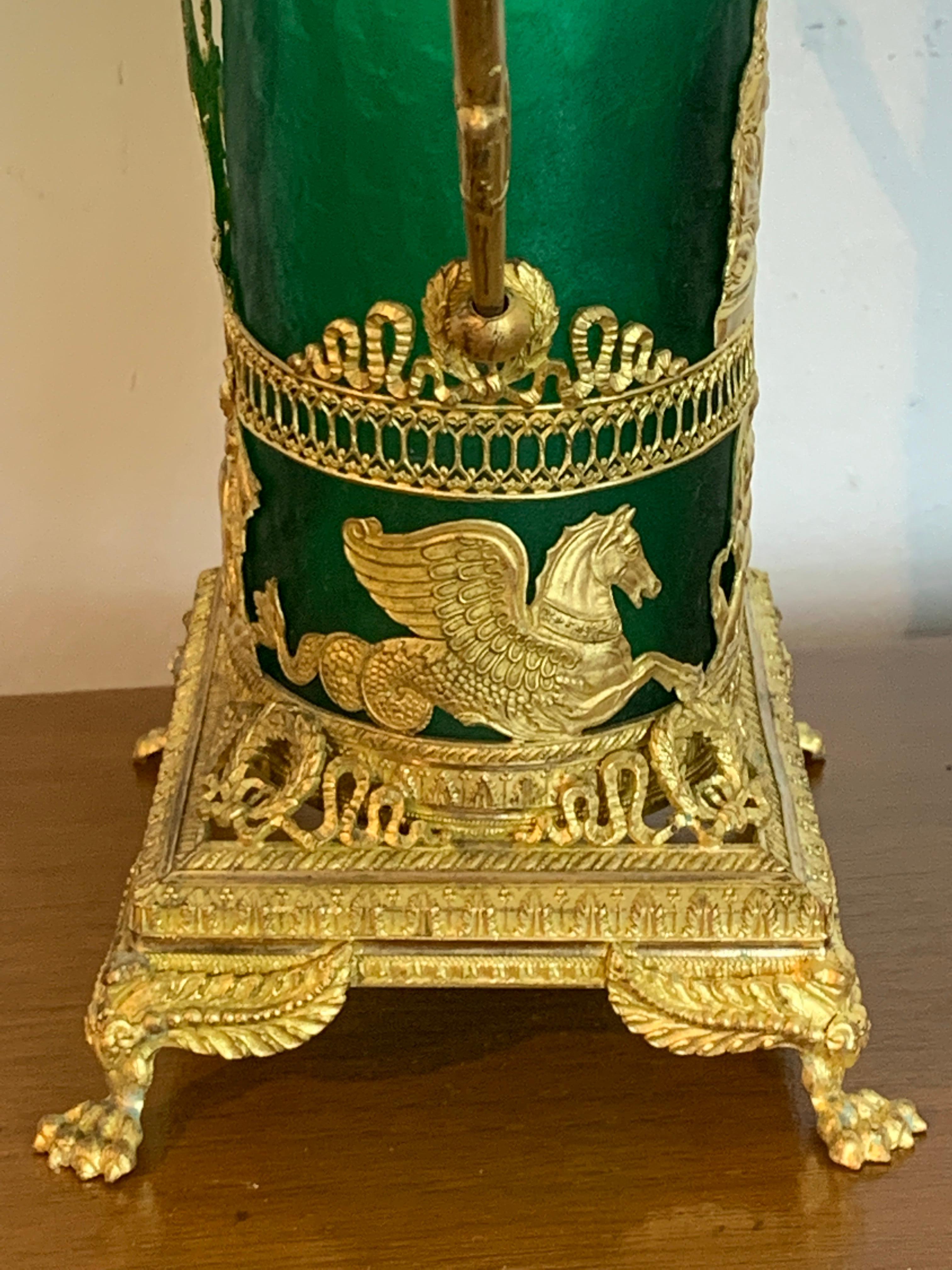 Exquisite Baccarat Empire Style Ormolu Mounted Vase, in Green 3