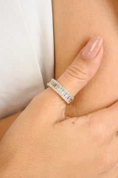 Exquisite Baguette Cut Blue Topaz Diamond Eternity Band Ring in 14k Yellow Gold