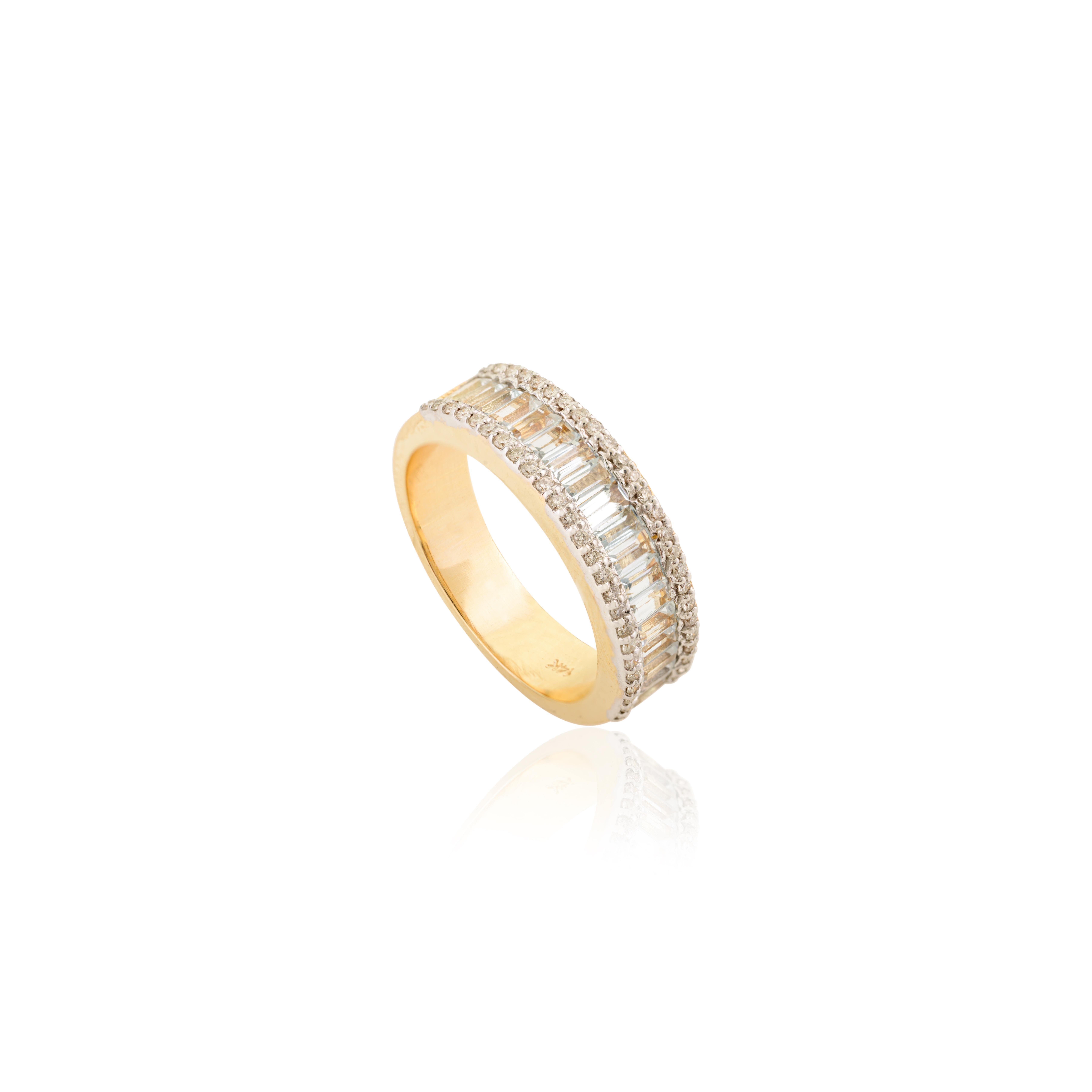 For Sale:  Exquisite Baguette Cut Blue Topaz Diamond Eternity Band Ring in 14k Yellow Gold 3
