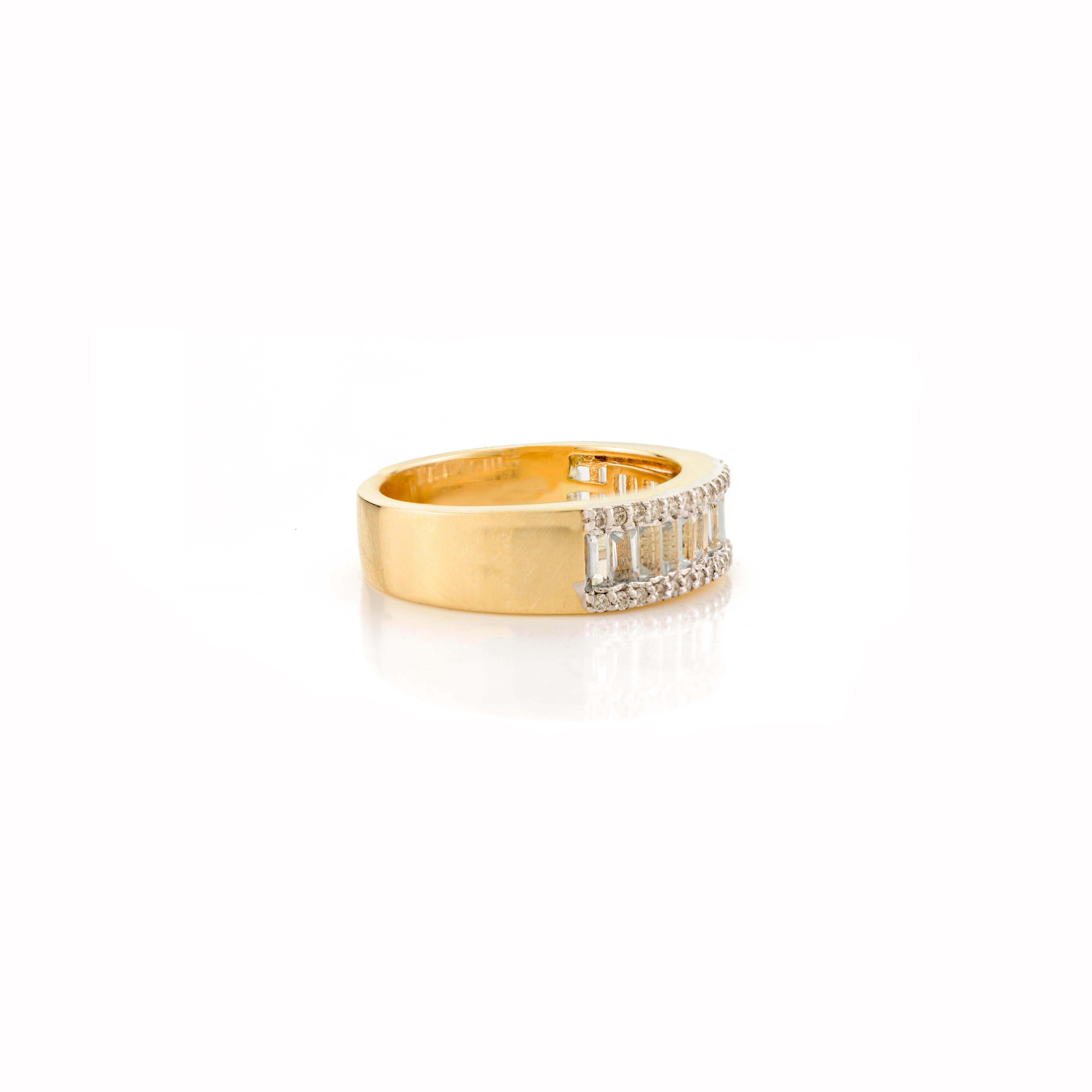 For Sale:  Exquisite Baguette Cut Blue Topaz Diamond Eternity Band Ring in 14k Yellow Gold 7