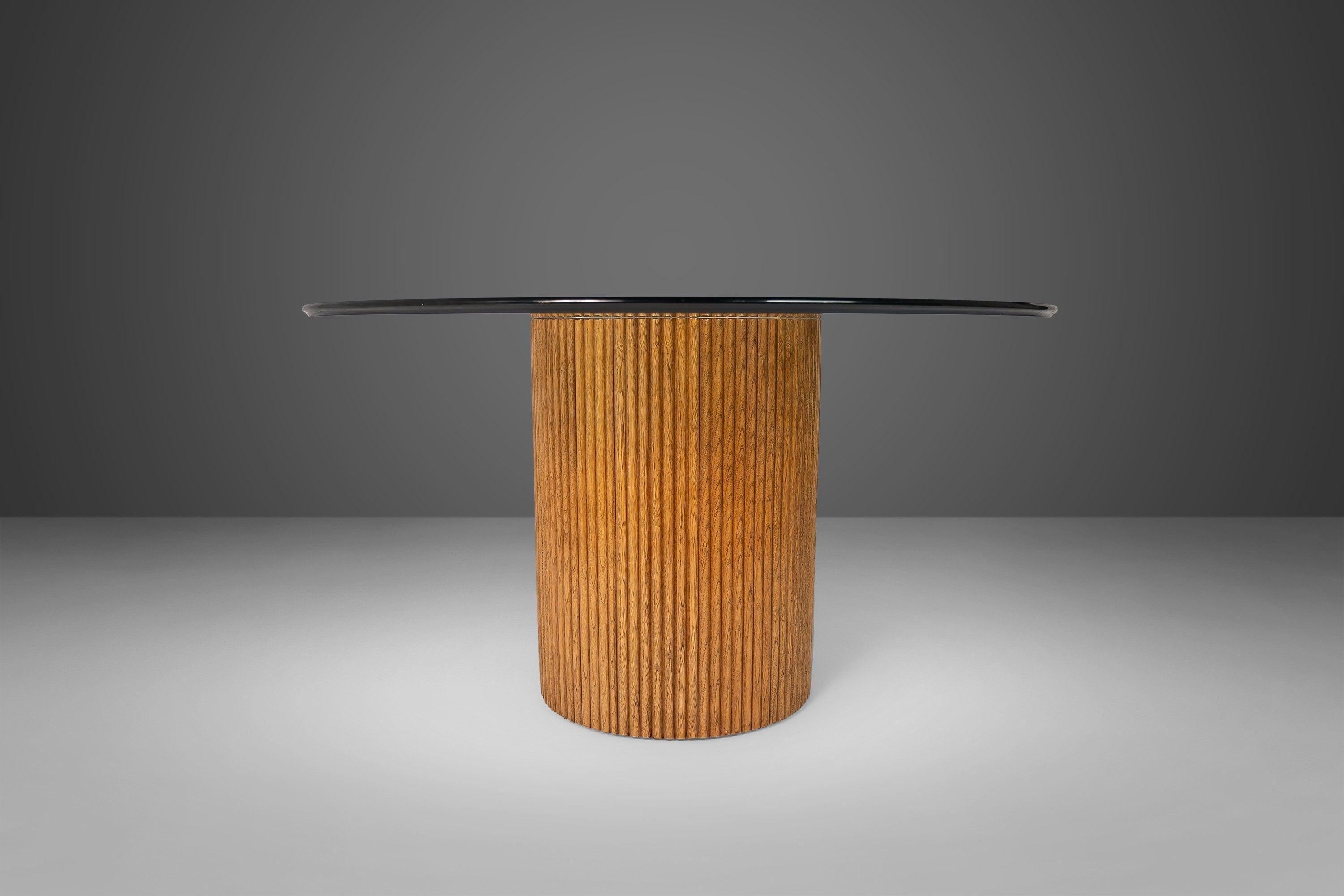 Magnifique table à manger à piédestal en bambou avec un plateau en miroir et une surface en verre en vente 3