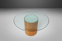 Exquisite Bamboo Pedestal Dining Table with a Mirrored Top with a Glass Surface