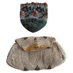 Exquisito juego de bolsos de cuentas - Bolsa con cordón del siglo XIX y Clutch Art Decó