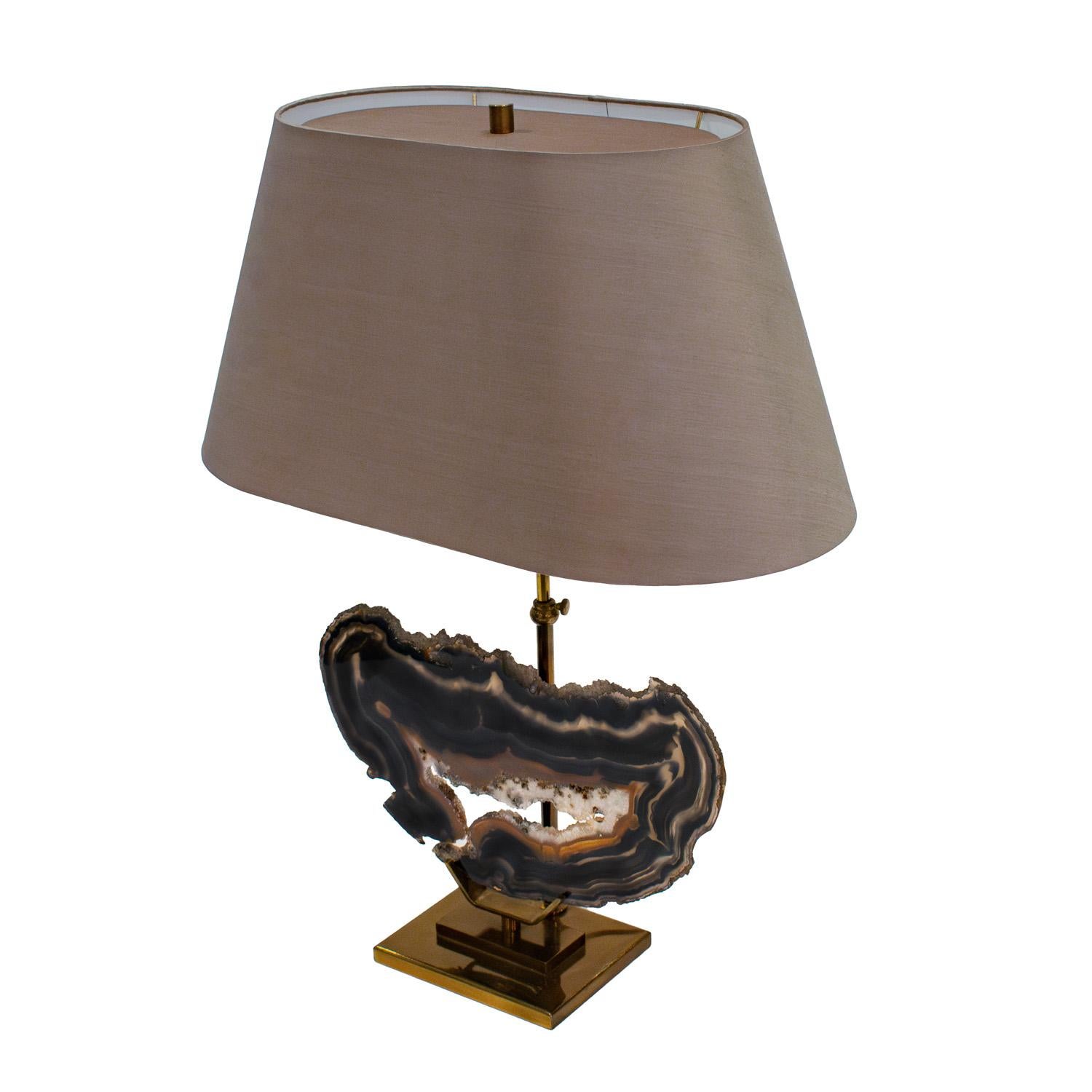 Mid-Century Modern Exquisite Belgian Table Lamp with Mounted Agate 1970s For Sale