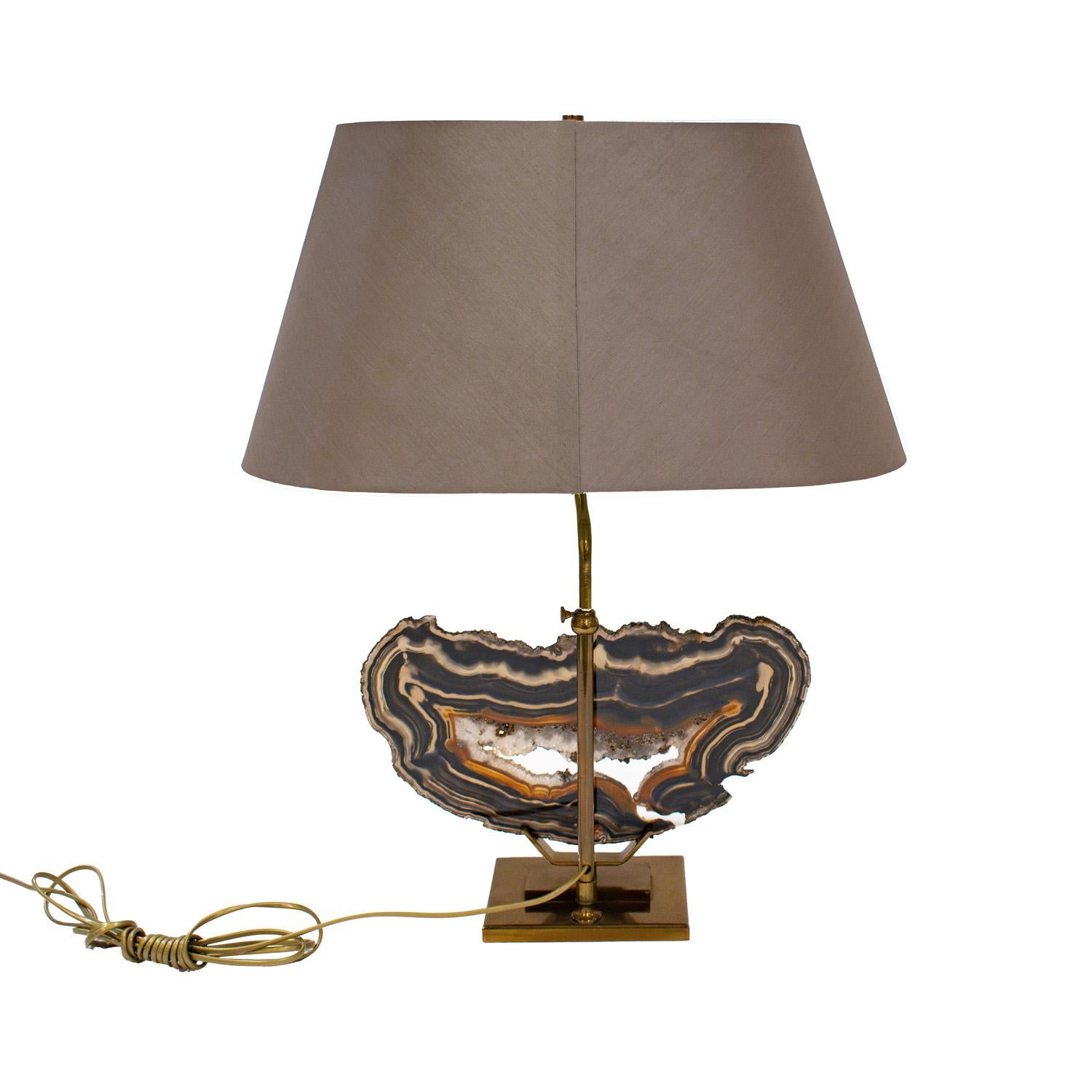 Exquisite Belgian Table Lamp with Mounted Agate 1970s In Excellent Condition For Sale In New York, NY