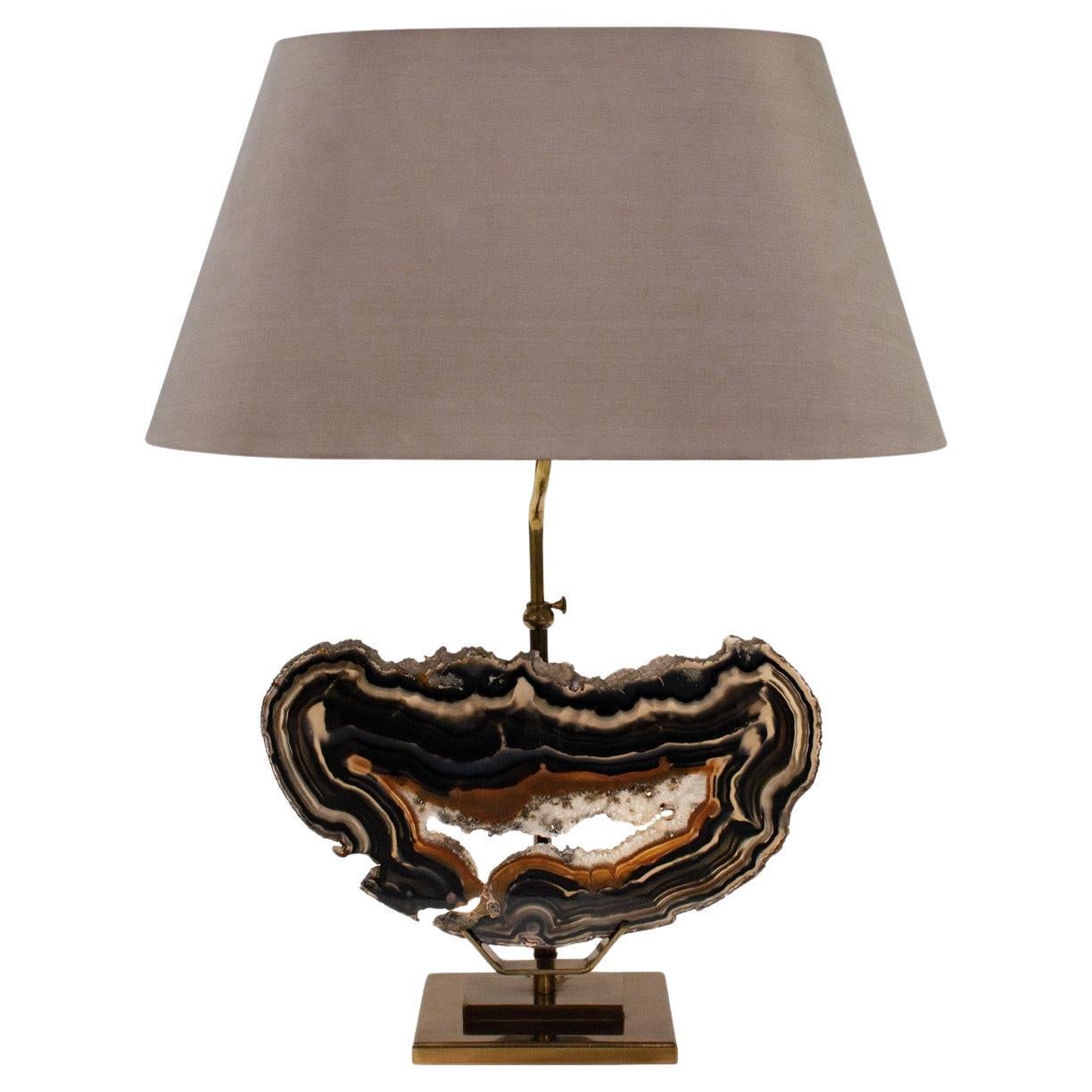 Exquisite Belgian Table Lamp with Mounted Agate 1970s For Sale