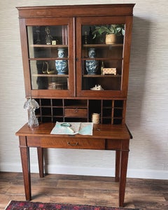 Exquisite Bench-Made Used Drop Front Desk With Original Hand Blown Glass