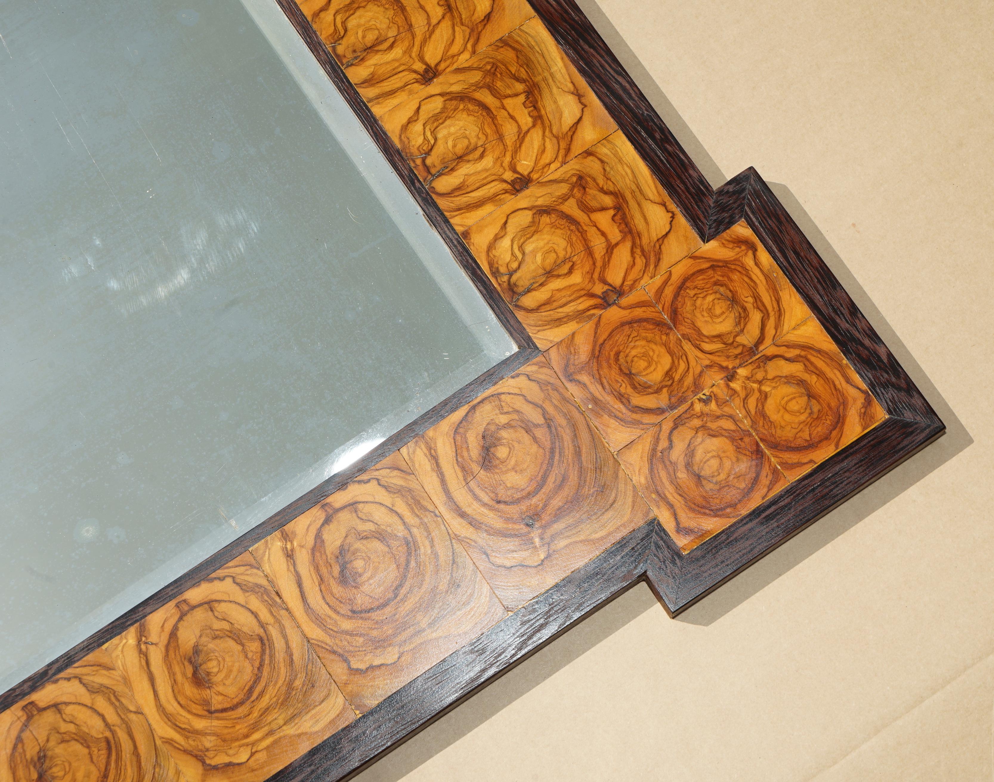 Mid-Century Modern EXQUISITE OYSTER LABURNUM WOOD WALL MiRROR SUBLIME PATINA en vente