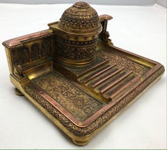 French Empire Napoleon III Bizantine Bronze Ormolu Inkwell or Inkstand
