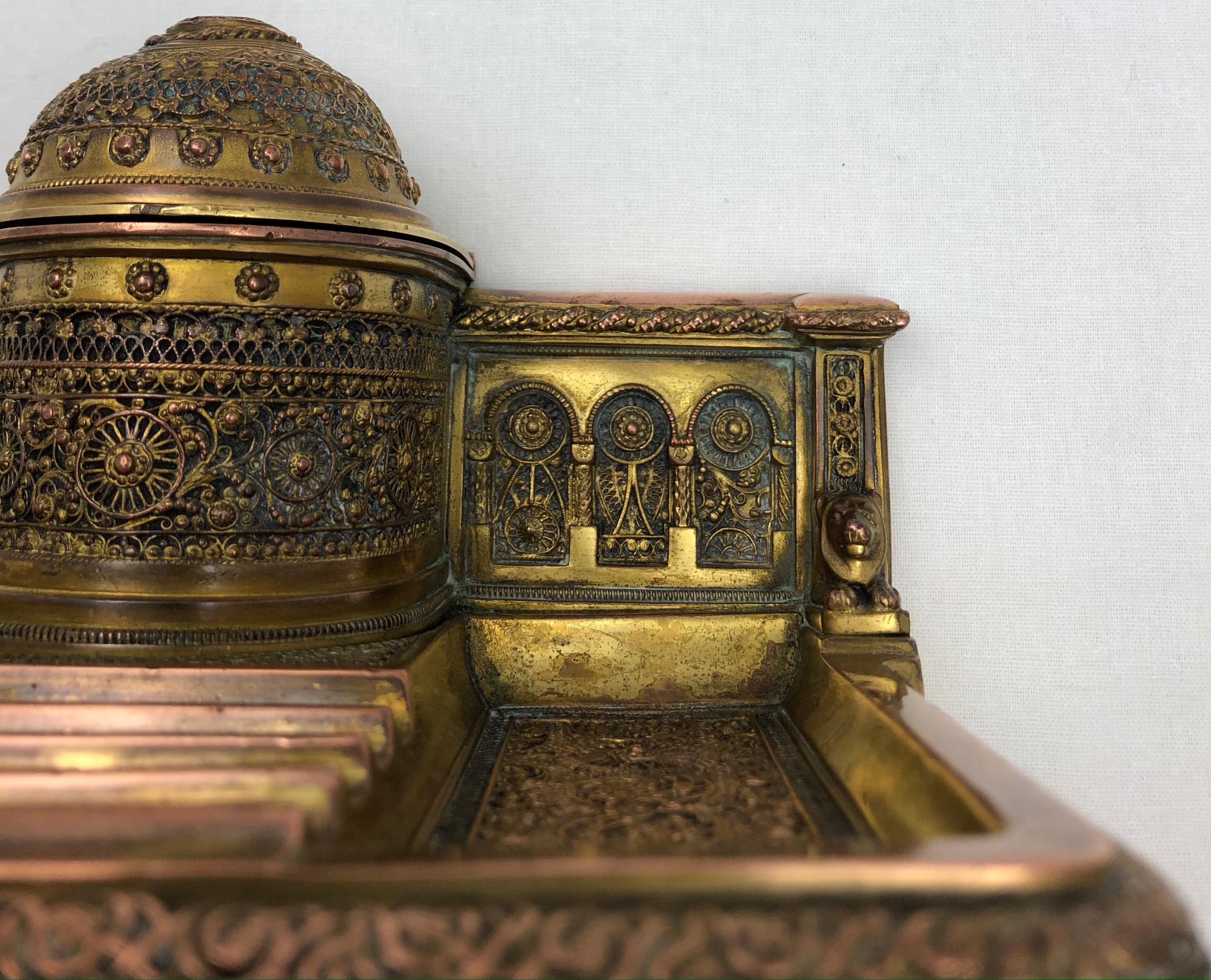 French Empire Napoleon III Bizantine Bronze Ormolu Inkwell or Inkstand In Good Condition For Sale In Miami, FL