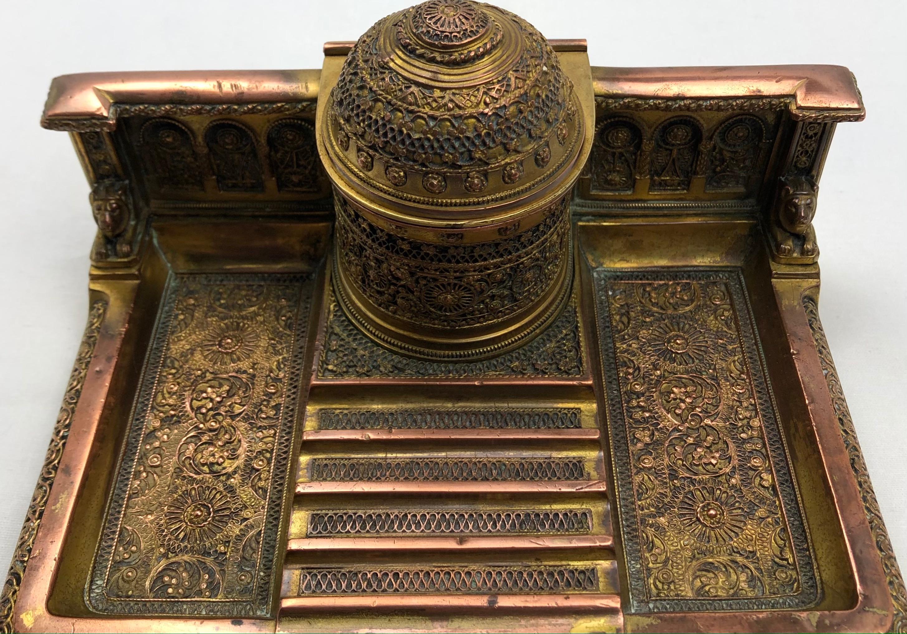French Empire Napoleon III Bizantine Bronze Ormolu Inkwell or Inkstand For Sale 1