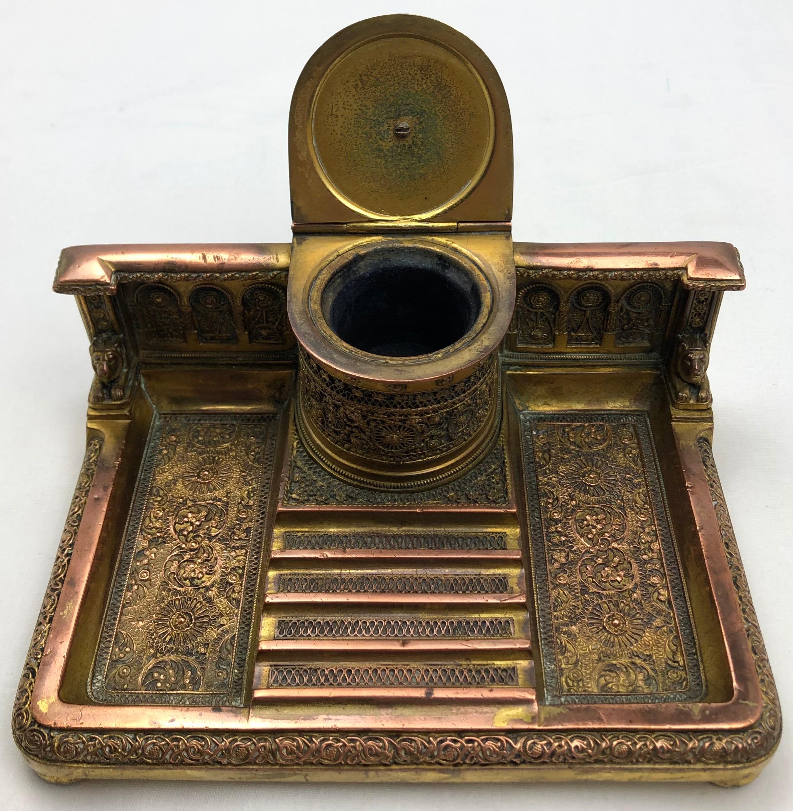 French Empire Napoleon III Bizantine Bronze Ormolu Inkwell or Inkstand For Sale 4