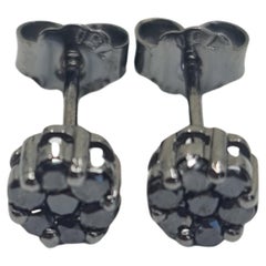Exquisite Black Diamond Earrings 0.4 Carat in 18K Black Gold Round Cut