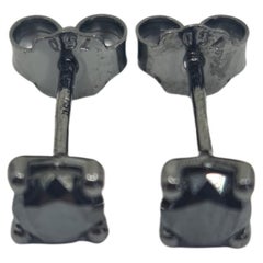 Exquisite Black Diamond Earrings 1 Carat in 18K Black Gold Round Cut