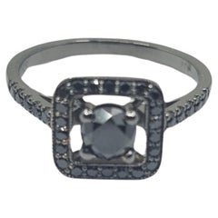 Exquisite Black Diamond Halo Ring 0.88 Carat in 18K Black Gold Round Cut