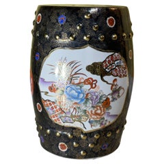 Exquisite Schwarz & Gold Vintage Keramik Chinesisch Garten Hocker  Handbemalt