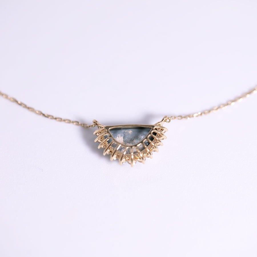 Arts and Crafts Exquisite Black Opal Halo Diamond Necklace 18K Yellow Gold For Sale