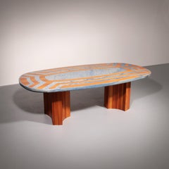 Exquisite Blue Braziliaans Marble Tabletop with Hand-Inlaid Wood